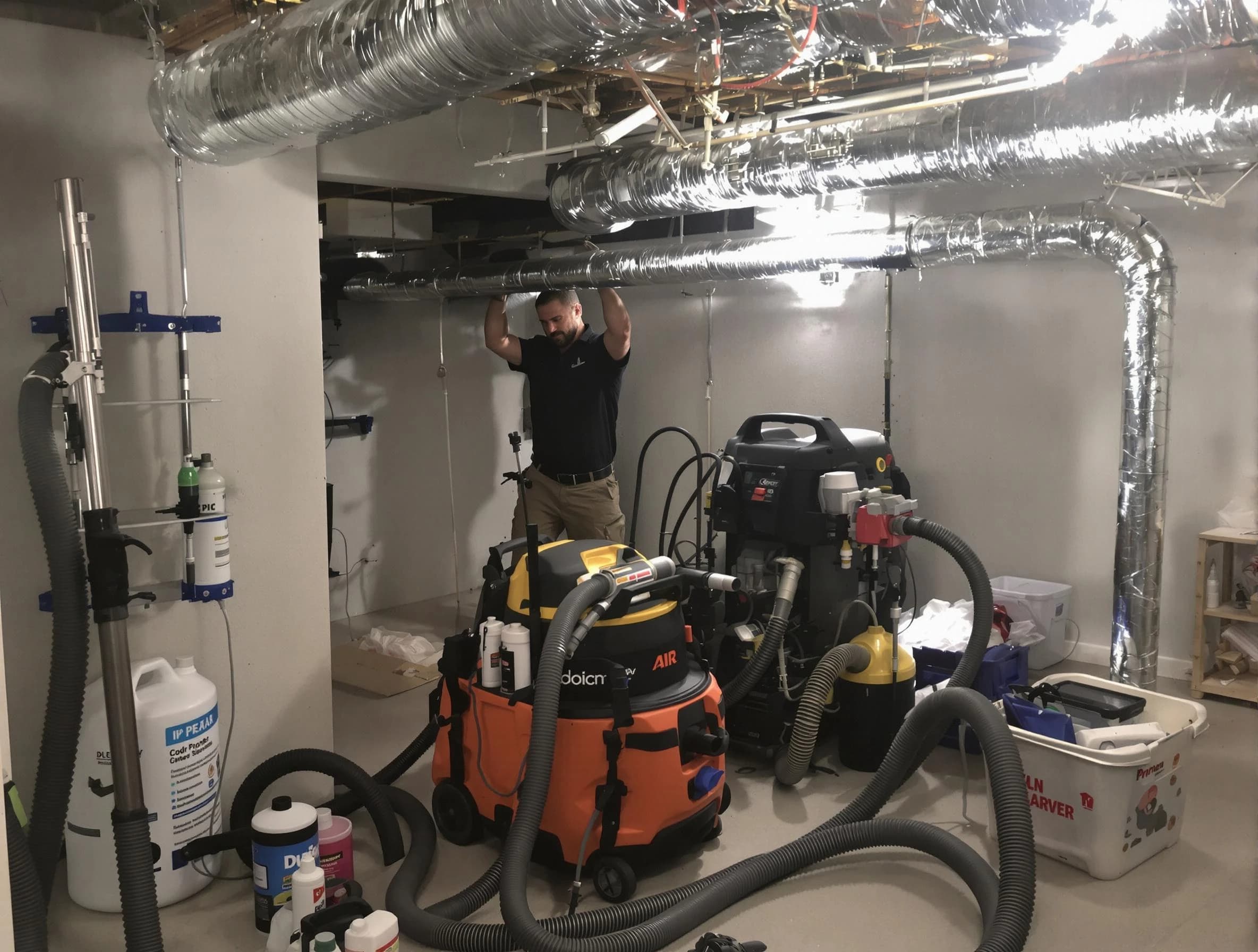 Indio Air Duct Cleaning specialist performing professional mold removal from air ducts using safety equipment in Indio