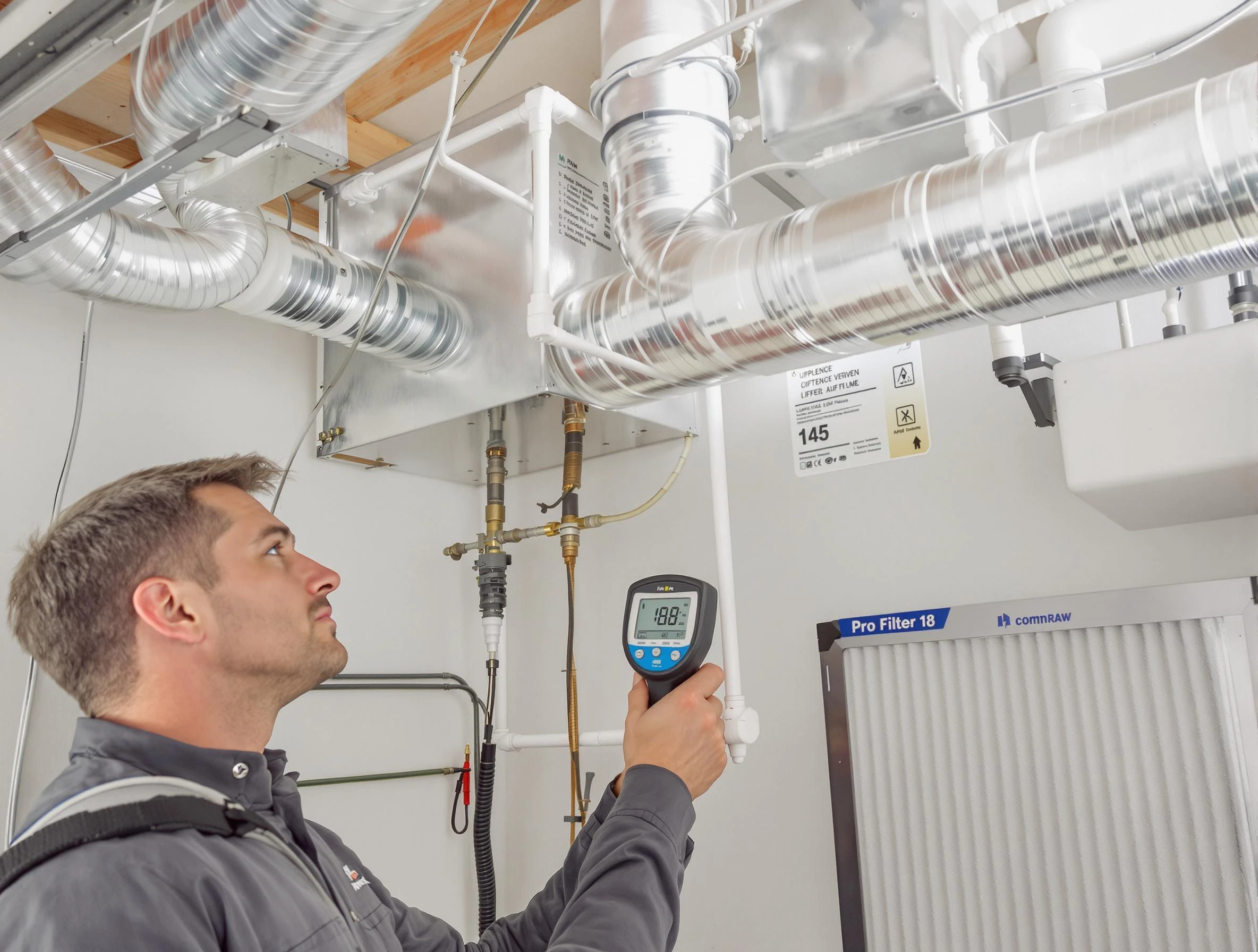 Indio Air Duct Cleaning expert conducting detailed filter system inspection using diagnostic tools in Indio